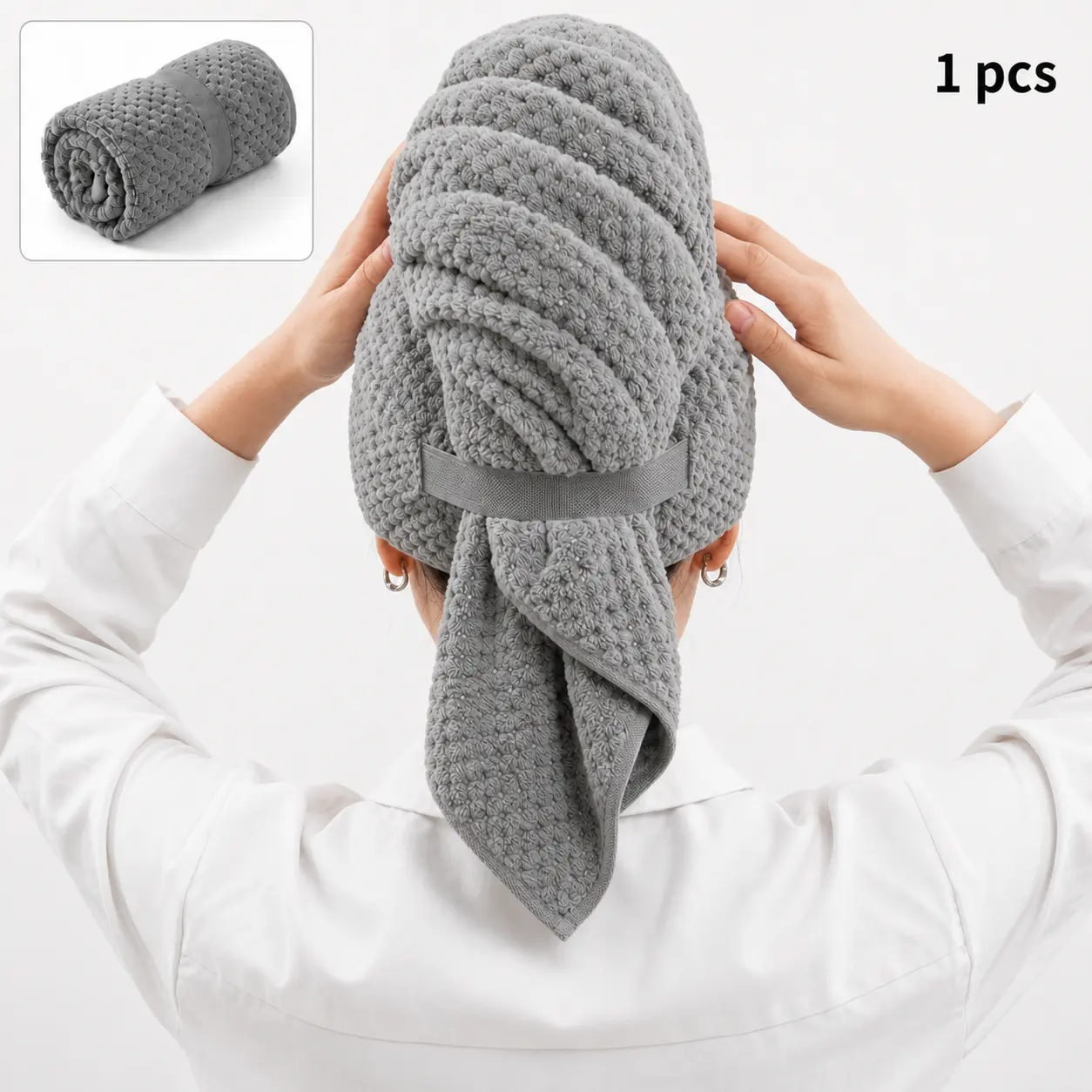 Microfiber Curly Hair Plopping Wrap with Elastic Strap, Large Solid Color Soft Absorbent Hair Drying Turban for Wet Hair, Frizz Control, Travel & Daily Use