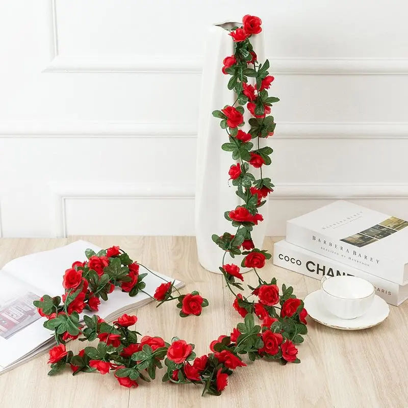 2 Pack Artificial Rose Vines, All Season Red Flower Wall Backdrop Decor, DIY Floral Garland for Bedroom, Home, Wedding, Birthday, Arch, Mother's Day Garden Tea Party Decorations, Holiday Decor