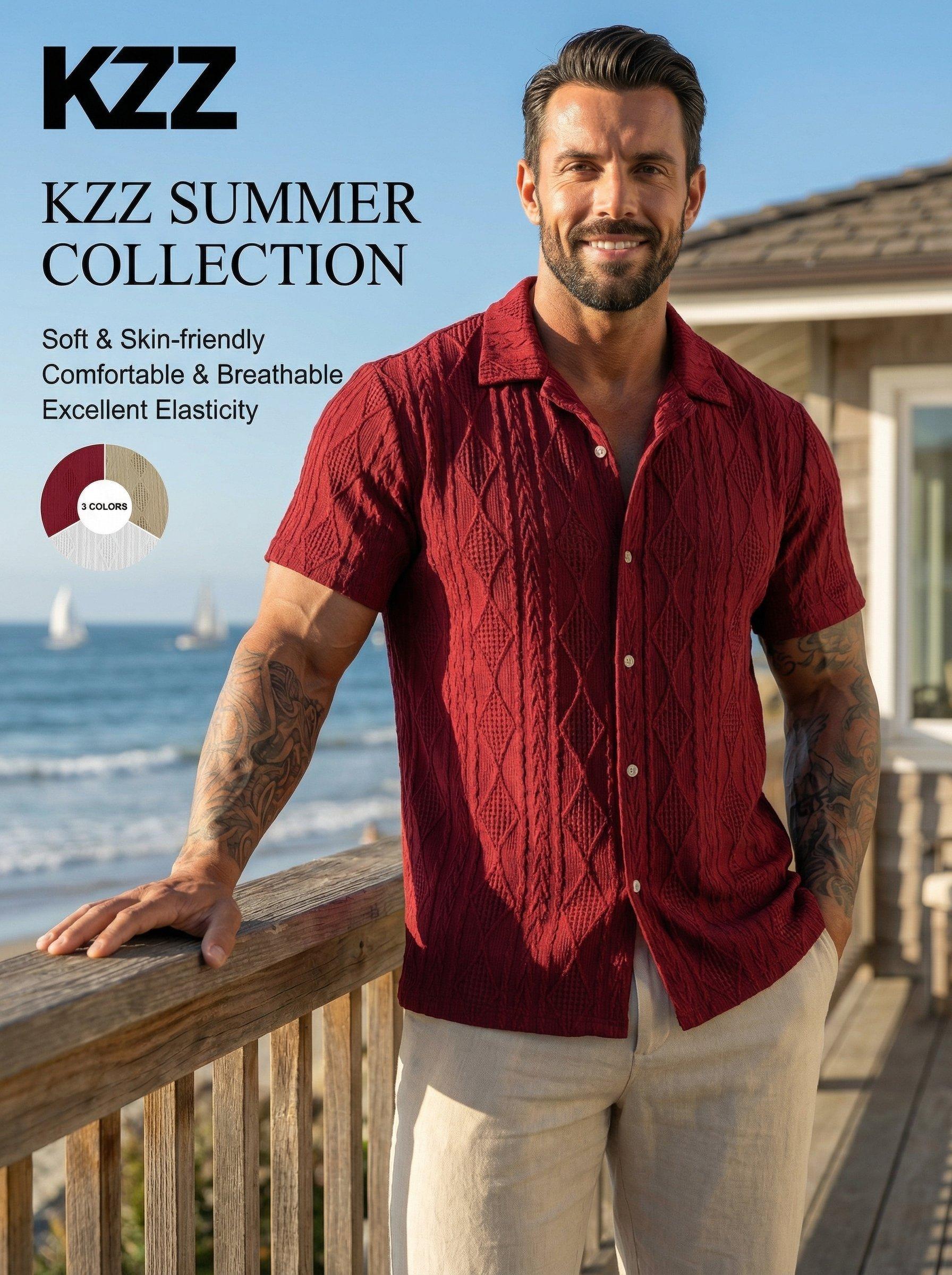 KZZ Men's Casual Short-Sleeve Shirt Menswear Polo Top Tropical Beige Wetsuit Top for Men Dalmatian Knit Shortsleeve