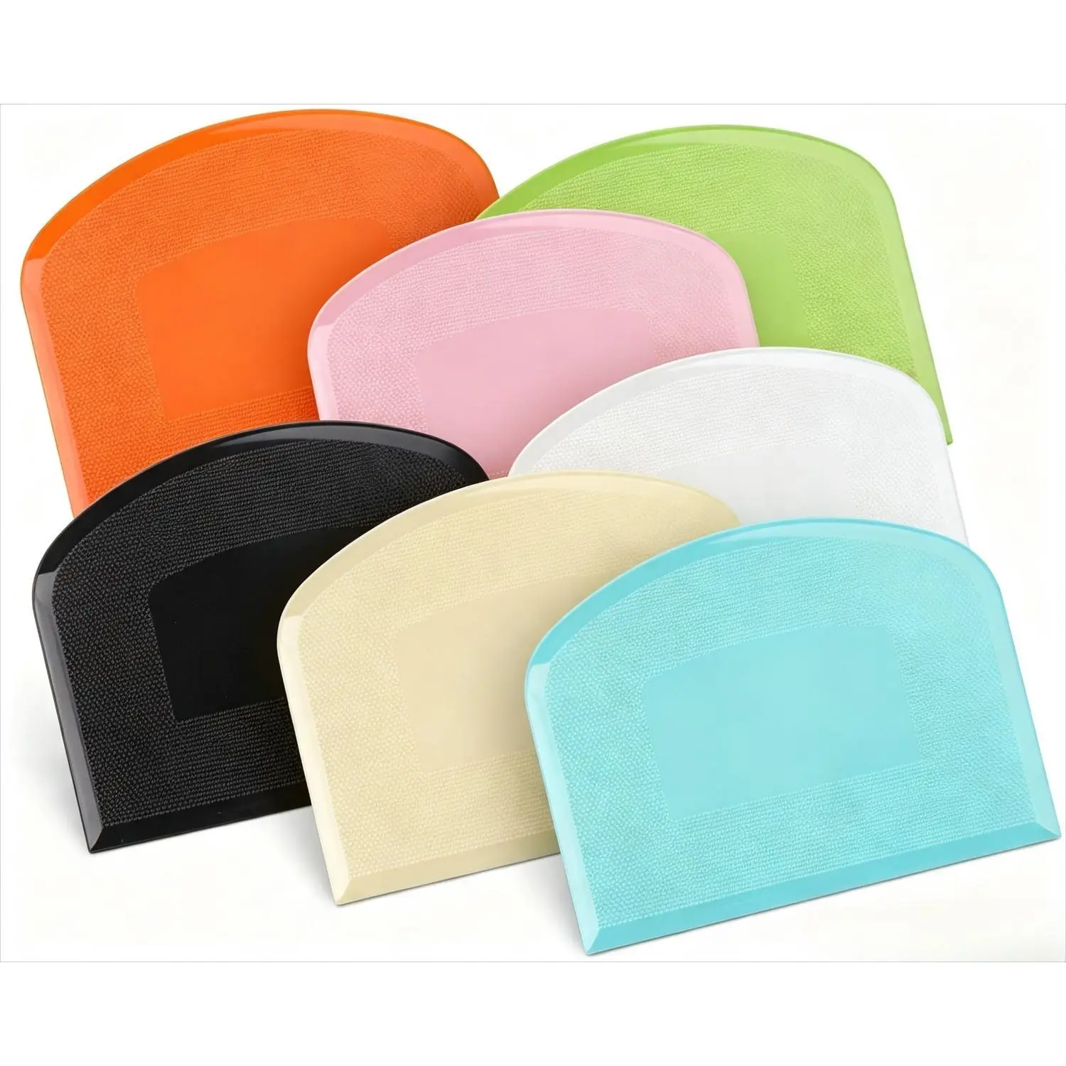 Flexible Dough Scraper & Cutter Set 7-Piece Bench & Bowl Scrapers Flexible Plastic Bench and Bowl Scrapers Curved Edge Textured Grip For Sourdough Pizza Fondant Pastry and Cake Icing