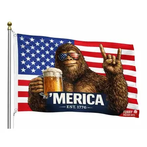 MERICA Bigfoot American Flag – Patriotic Truck Garage & Mud Muddin Sasquatch Flag – Perfect Gift Freedom Lovers Funny Flag banners mens