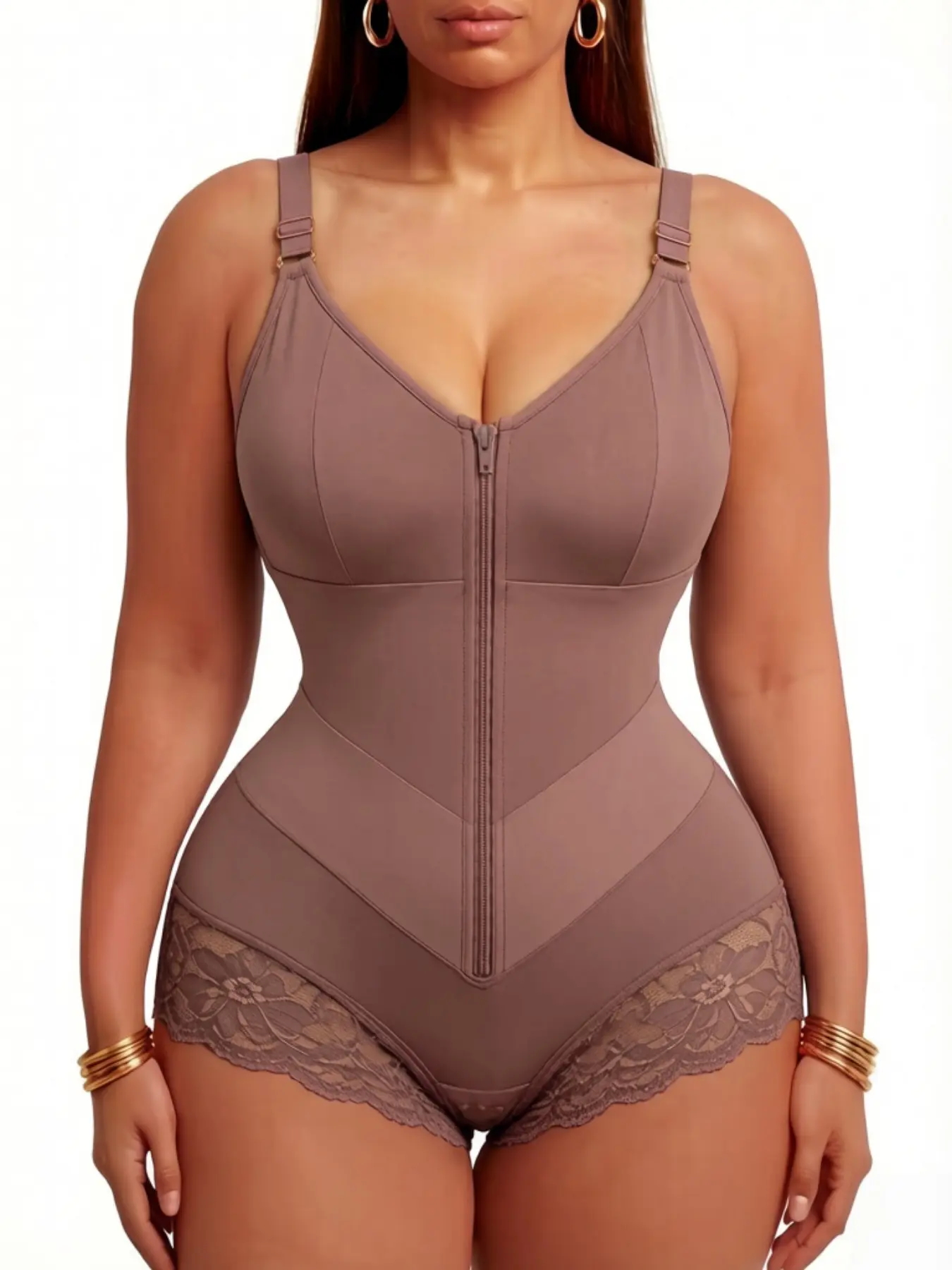 1 Count​ Women's Adjustable Shoulder Strap Shapewear Bodysuit, Colombian Shapewear, Fajas, Butt Lifting And Tummy Control Full Body Shaper With Hooks Crotch Shapewear, Zipper Comfort Firm Control Bodysuit, Perfect For Sports & Yoga, Underwear