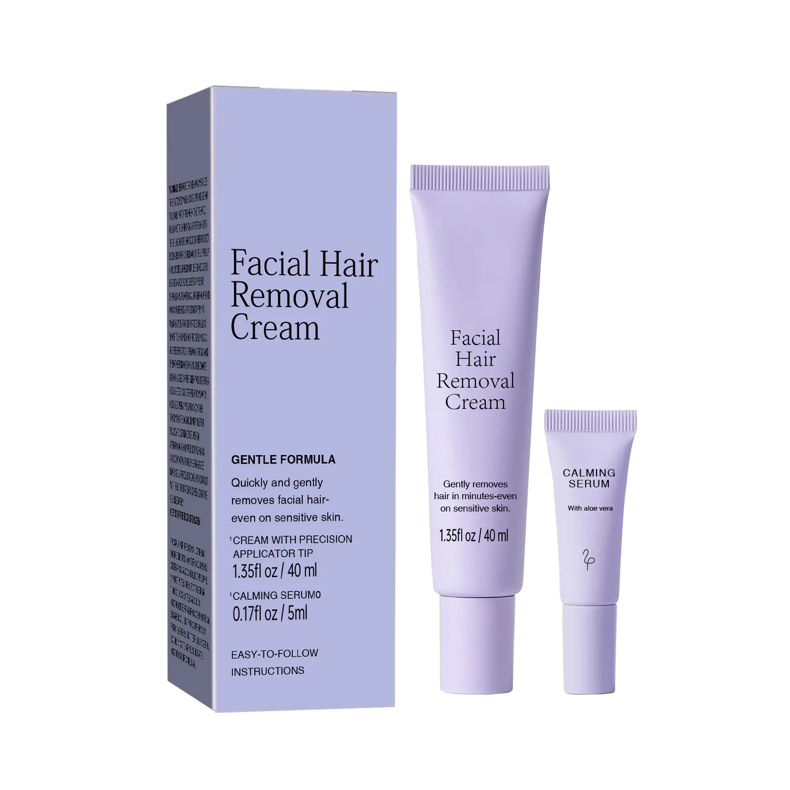 Women’s Targeted Facial Hair Removal Cream Kit with Calming Serum, Two-Step Depilatory Set, 1.35 fl oz Removal Cream + 0.17 fl oz Aloe Aftercare Serum, Ideal for Upper Lip, Chin, Cheeks & Sideburns