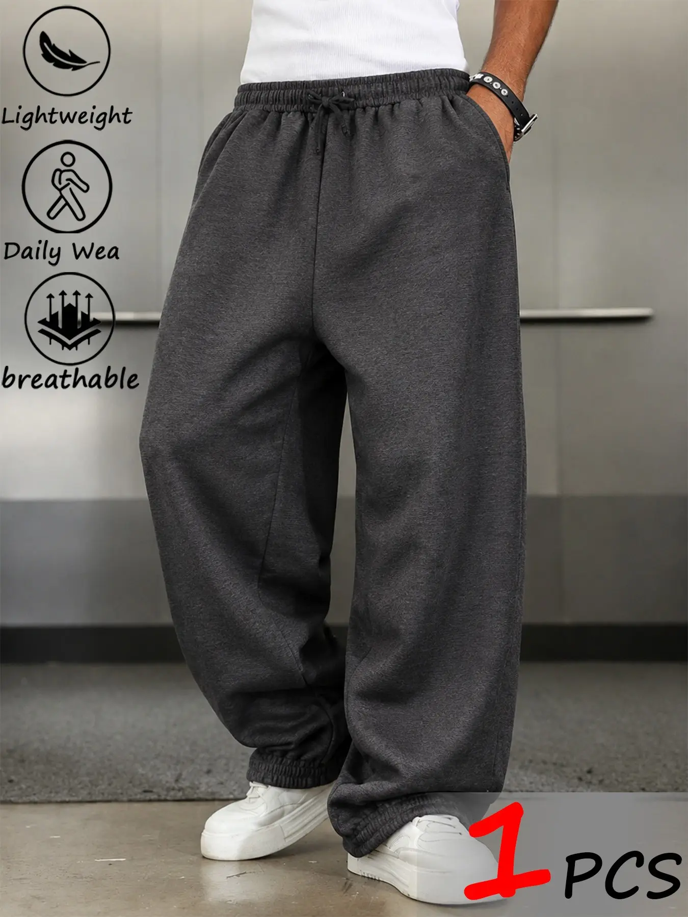 Men’s Baggy Jogger Sweatpants, Elastic Drawstring Waistband, Soft Lightweight Breathable Fabric, Relaxed Fit, Ideal for Daily Casual