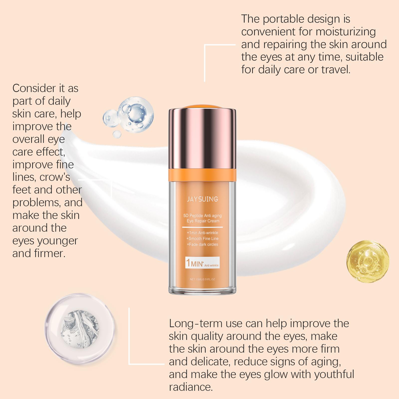 2 Bottles 15ml Eye Repair Cream Hydrating Moisturizing Eye Cream Nourish Firm Eye Area Smooth Fine Lines Anti Dark Circles Under Eye Treatment Daily Skincare Essential For All Skin Types