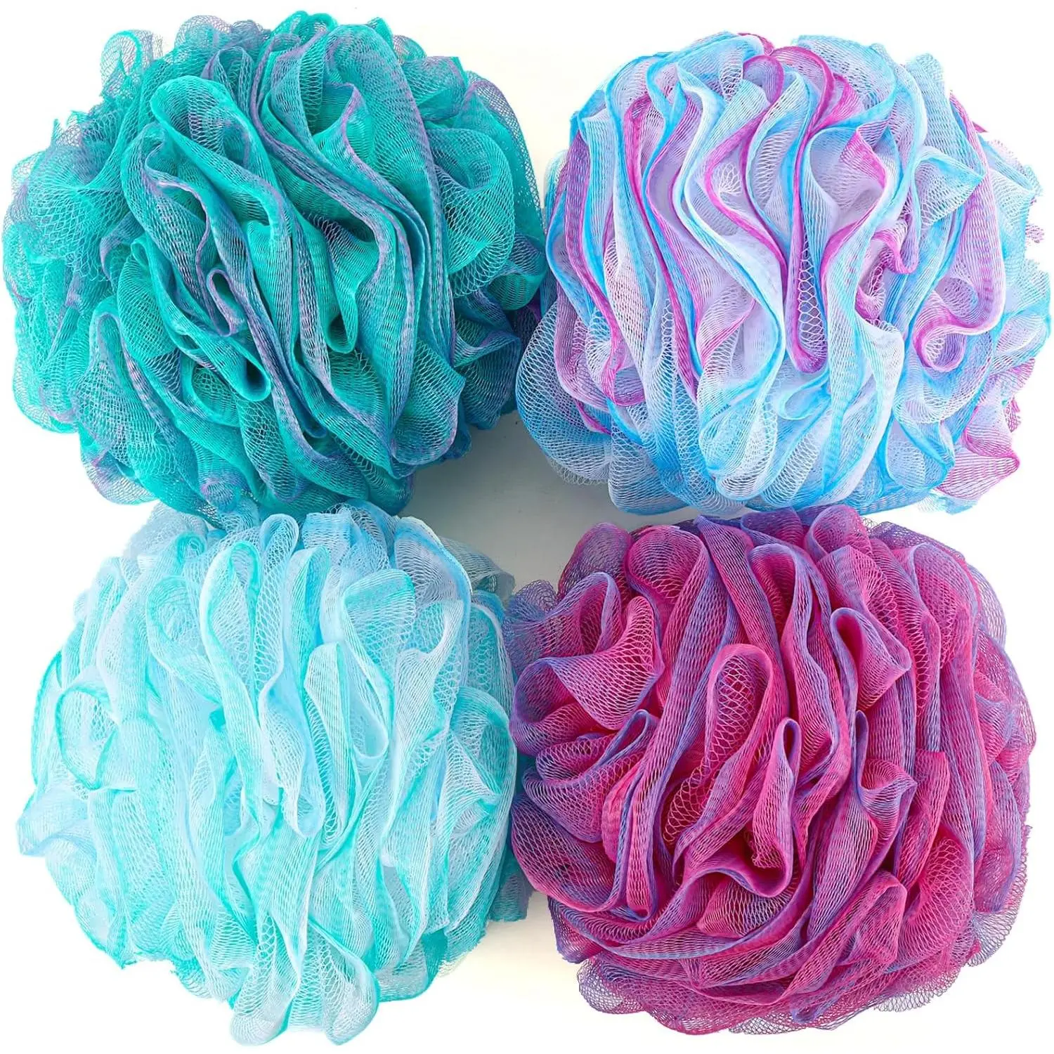XXL Synthetic Fibers Loofah Bath Sponge - 100g/pc, 4-Pack Vacuum Sealed Mesh Bath Scrunchies Shower Puffs for Bathroom Supplies