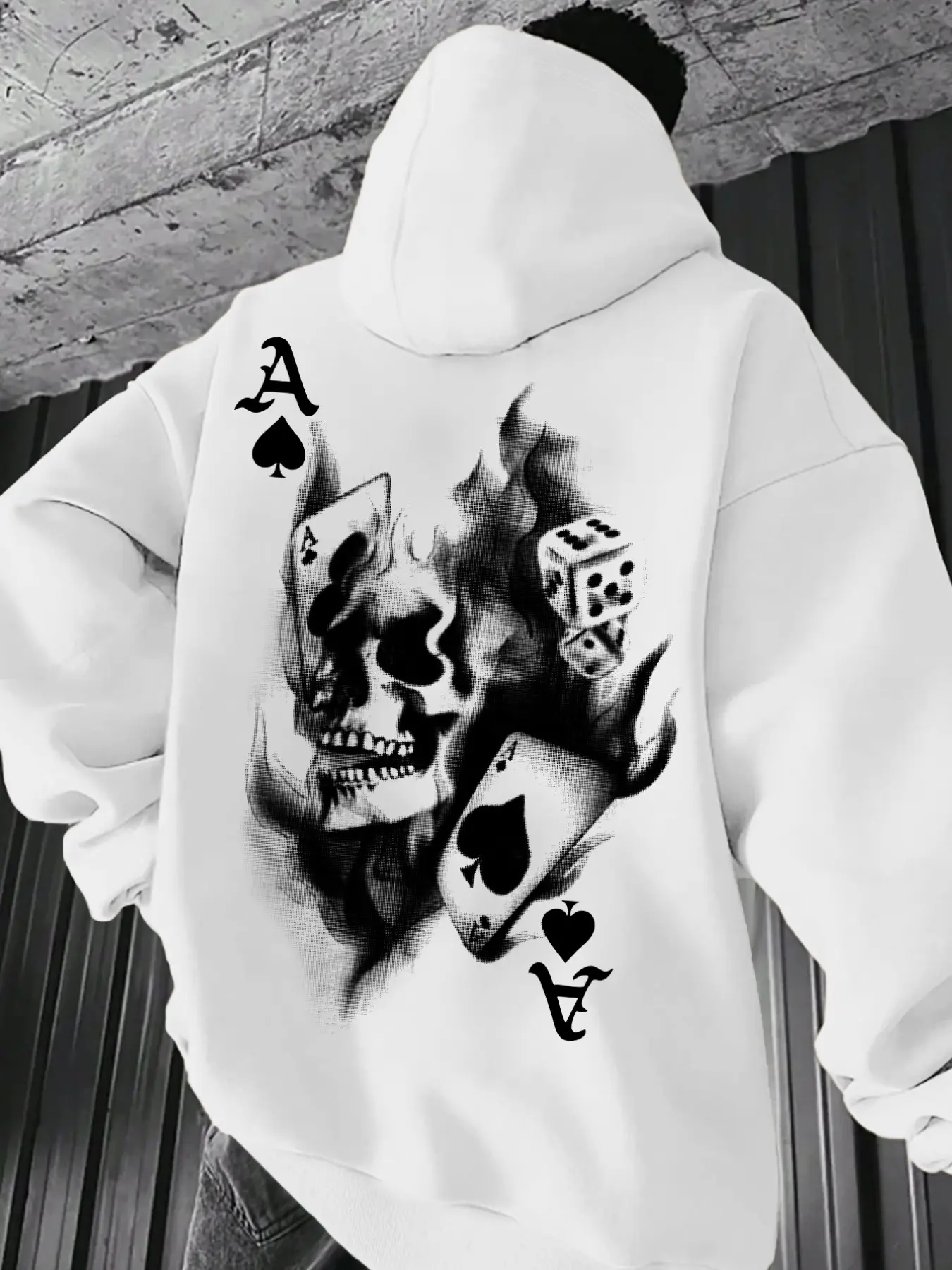 Men's Casual Loose Hooded Sweatshirt, Ace Skull Graphic Print, Fitted Unlined Top, Fall & Winter Fashion, Versatile Men's Clothing