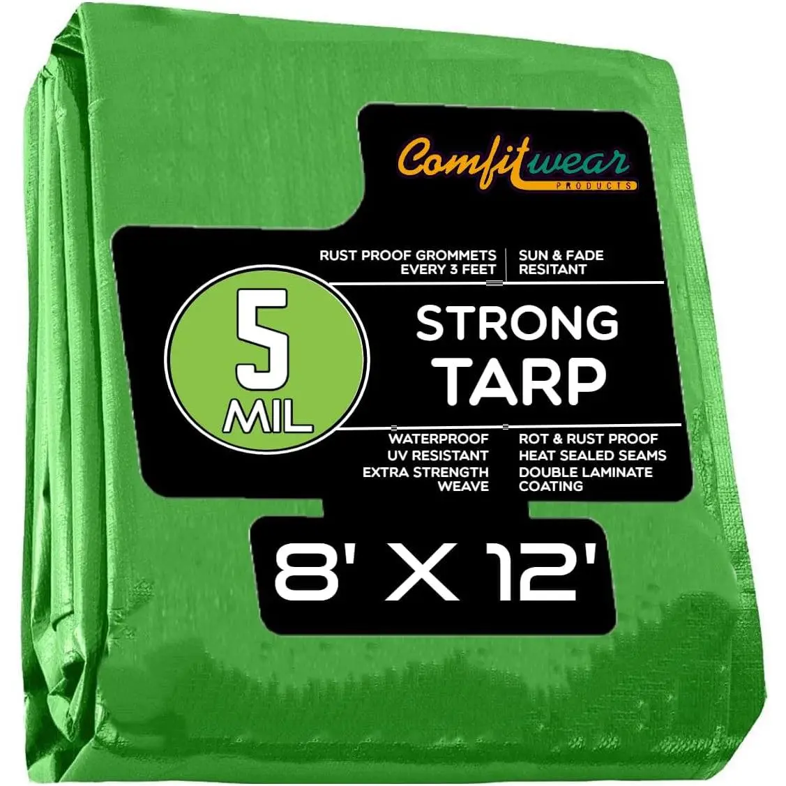 5 Mil Tarp Super Heavy Duty Tarp Cover 5 MIL Multi-Purpose Extra Heavy Duty Tarps  Tarp Boat Tarp Camping Tarp General Purpose  Tarp Cover (Lime, 8' X 12'), MT-100-2