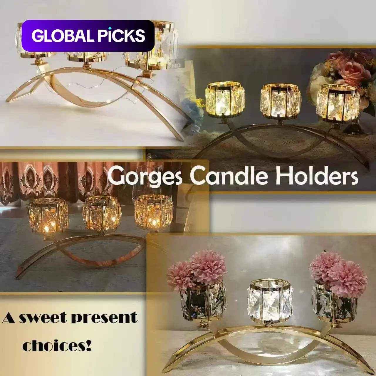 Elegant 3-Head Crystal & Iron Candle Holder, Luxurious Table Centerpiece for Home & Wedding Decor, Stunning Design for Any Occasion, Candle Holder Centerpieces, Crystal Candle Holders #GLOBAL PICKS