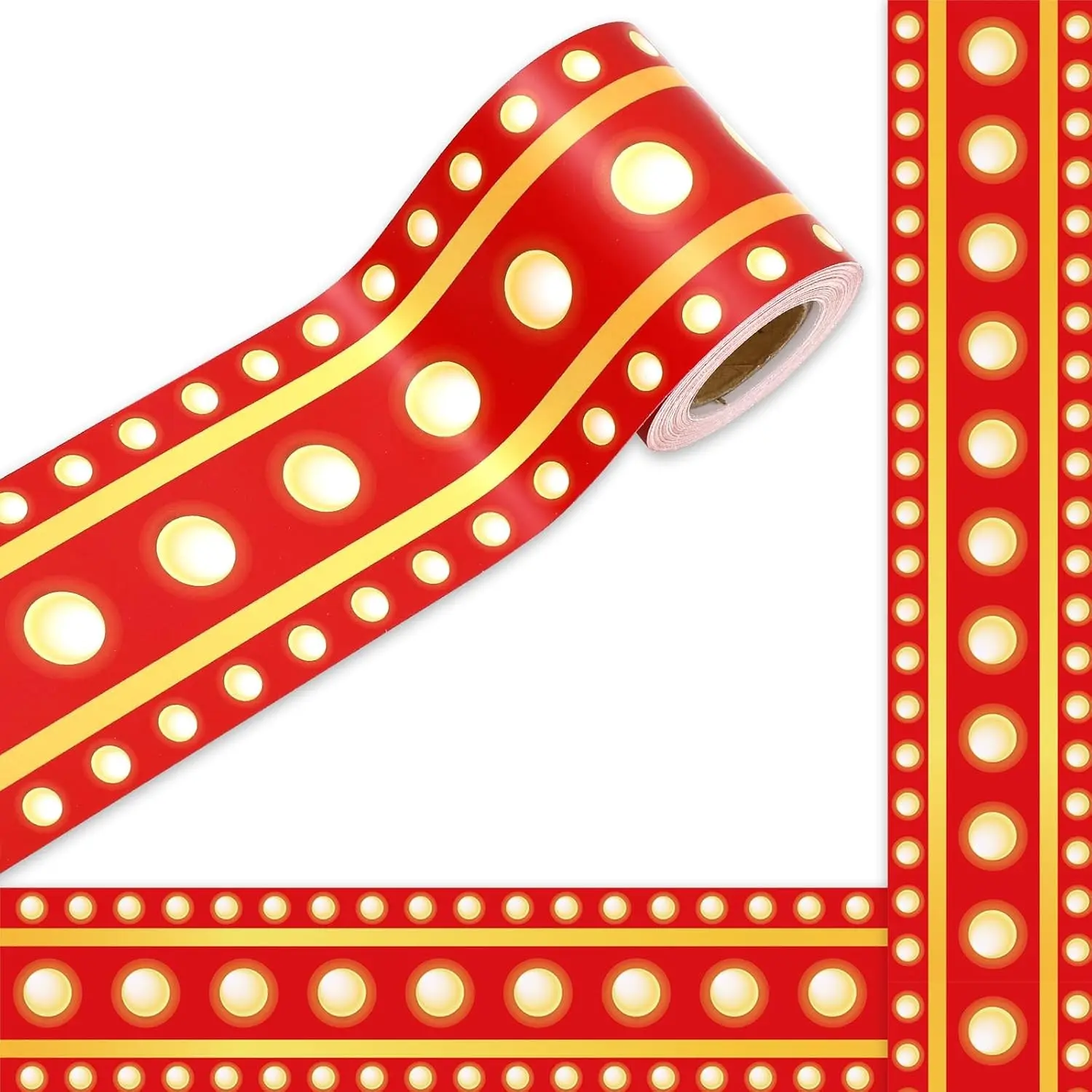 Movie Night Bulletin Board Border Christmas Red Yellow Light Die Cut Trim Border Roll for Christmas Classroom Chalkboard Wall Decoration