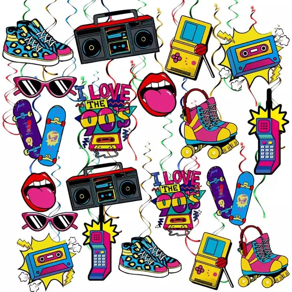20 count 80s 90s Birthday Party Supplier  Swirls, Colorful Party Decorations Streamers (90s)