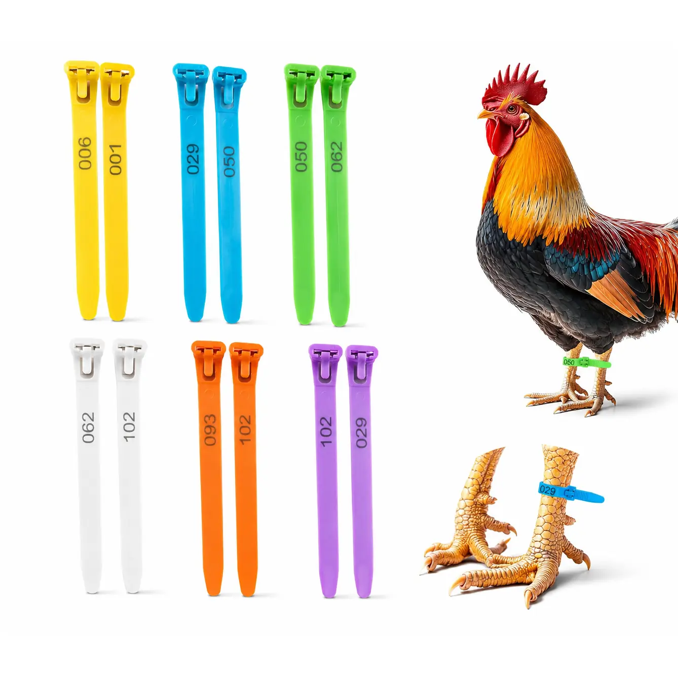 120Pcs Adjustable Numbered Poultry Leg Bands, Color Reusable ID Foot Rings for Chickens Ducks Turkeys