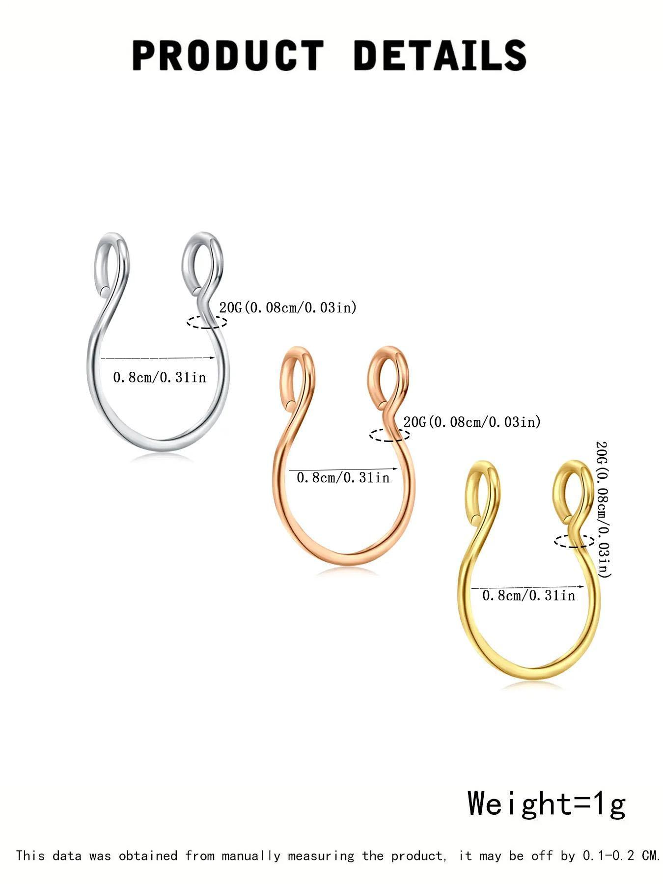 3pcs Stainless Steel Fake Nose Ring, Faux Piercing Jewelry 8 mm Fake Nose Ring Hoop Nose Rings Hoops for Faux Septum Nose Ring Set