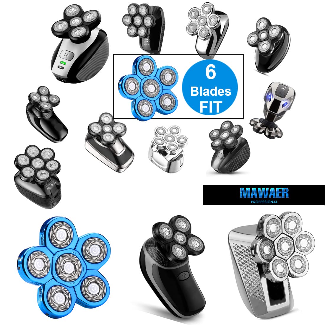 7-blade Electric Shaver Head, Replaceable Electric Shaver Head, Universal Fit 6 In 1 Beard Shaver Head Beard Trimmer Head, Men's Beard Shaver Replacement Accessories