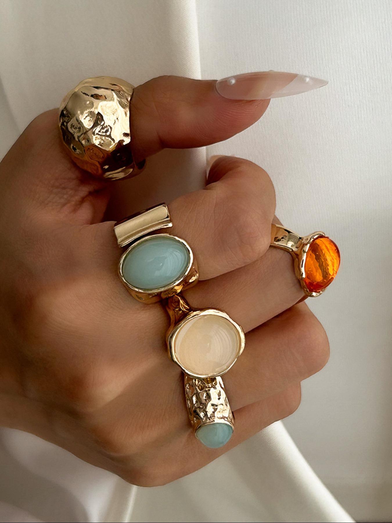 Vintage Stone Decorated Ring Set, Fashion Rings for Party, Daily Clothing Decor, Trendy All-match & Exquisite Jewelry for Birthday Gift, Solitaire Stackable Rings, Statement Multi Ring, Stacking Ring Set
