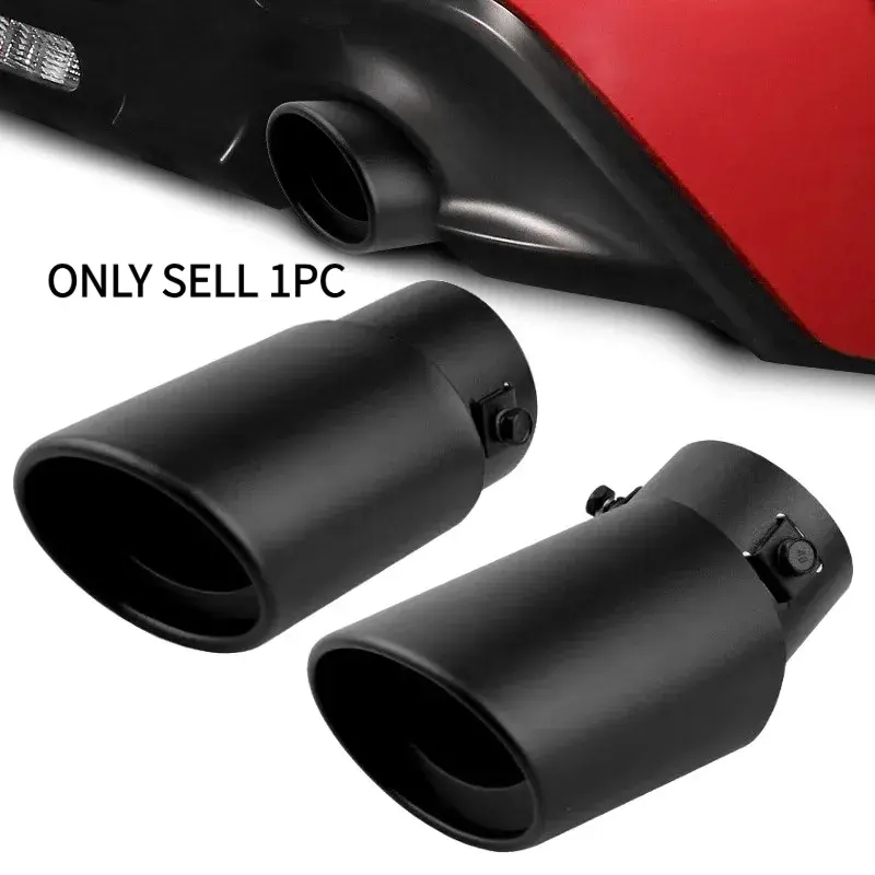 1PC 2.5" inch Inlet Car Auto Exhaust Muffler Tip Pipe Stainless Steel Black Trim Rear Tail Throat For Universal Most Cars