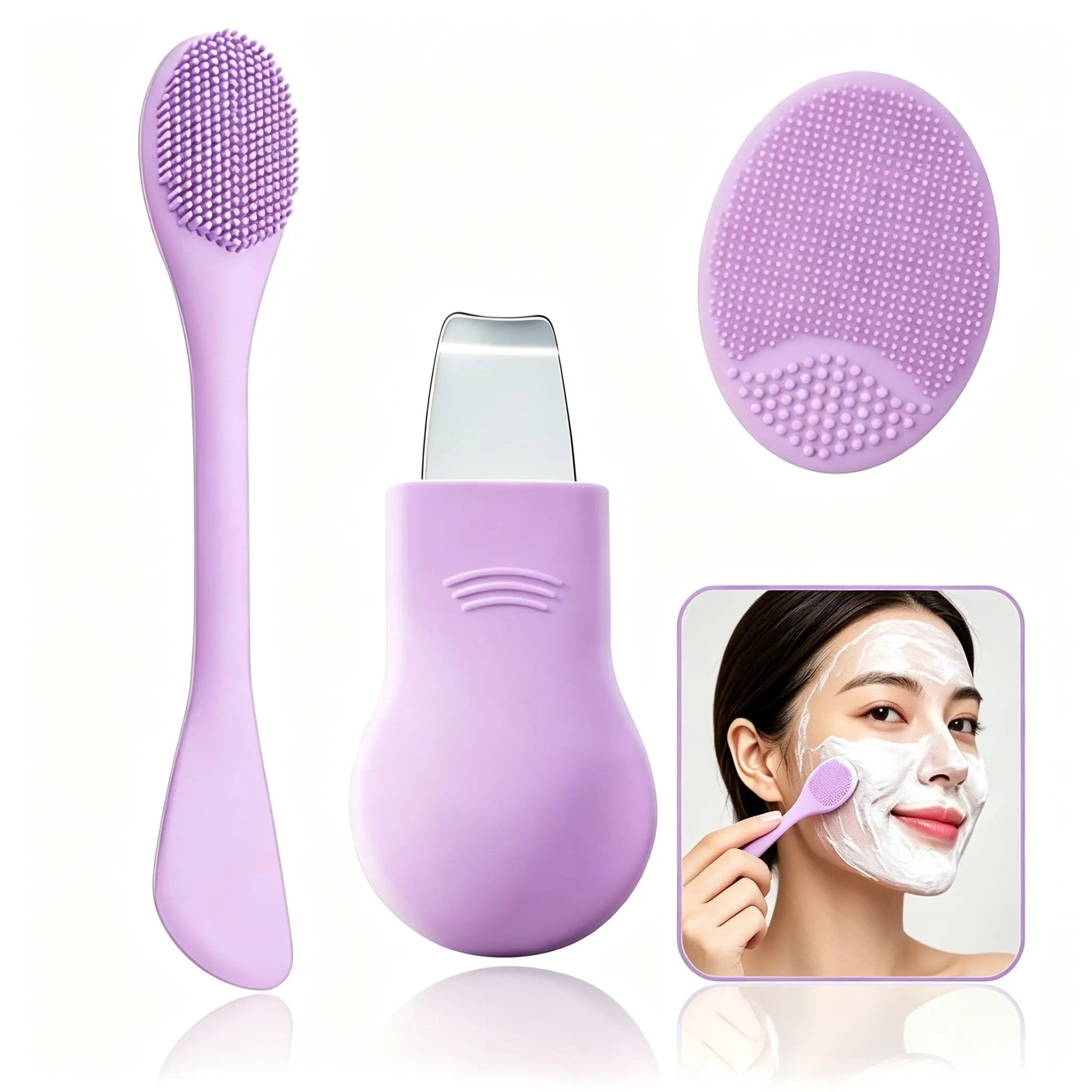 Double-Headed Silicone Facial Spatula Set, Mask Application Tool, Mini Cleansing Brush, Facial Skin Scraper, Portable Home Skincare Kit