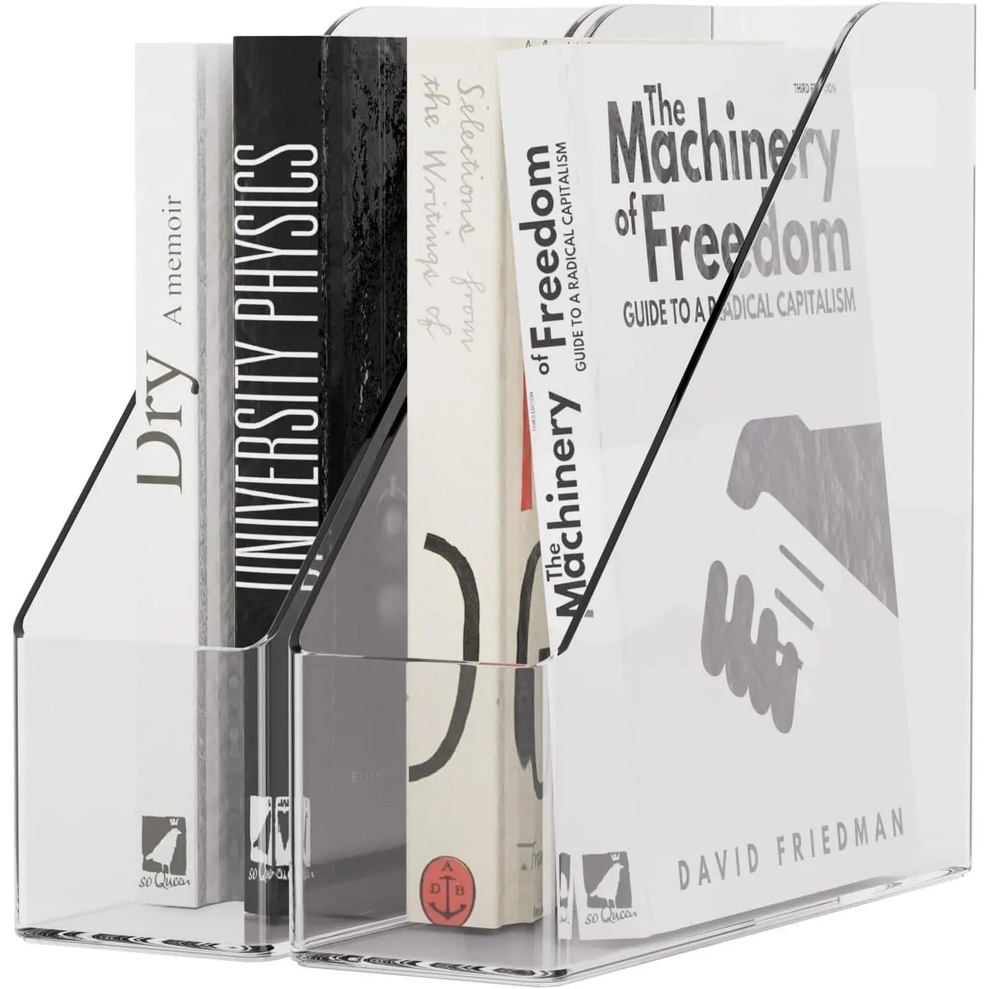 2PCS Clear Plastic Vertical Magazine Holder, Desktop File & Book Organizer Storage Shelf for Office Desk, 10.6x9.8x3.1 Inch
