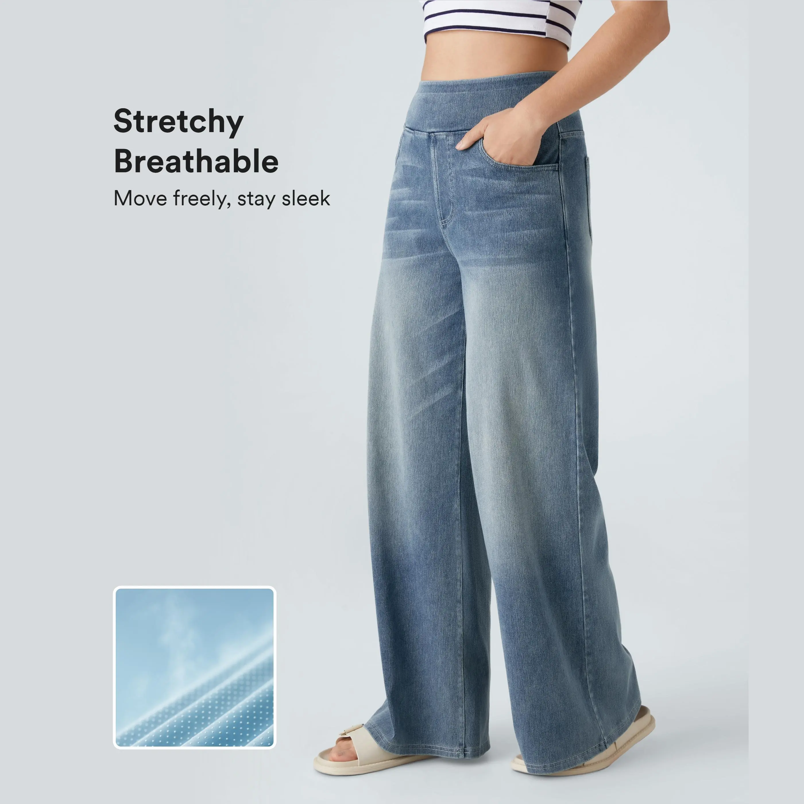 Halara Flex™ High Waisted Pockets Baggy Wide Leg Washed Casual Jeans #BackToSchool Halara Flex™ High Waisted Pockets Baggy Wide Leg Washed Casual Jeans #BackToSchool
