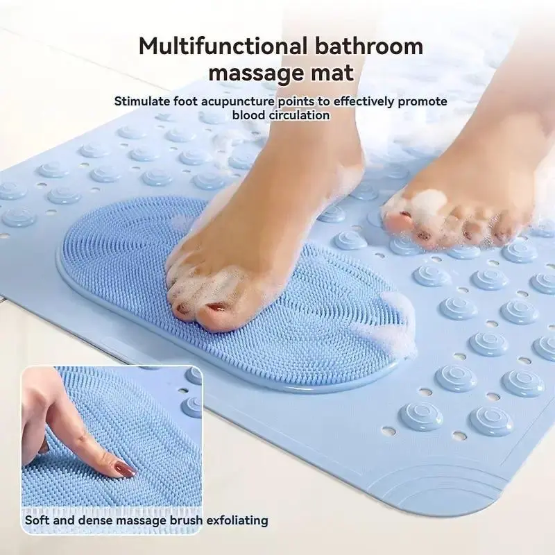 1-Piece Rectangular Non-Slip Bath Mat with Built-in Foot Scrubber, Strong Suction Cups, Quick Drying Design, Shower Rugs for Bathroom Bathtub or Floor