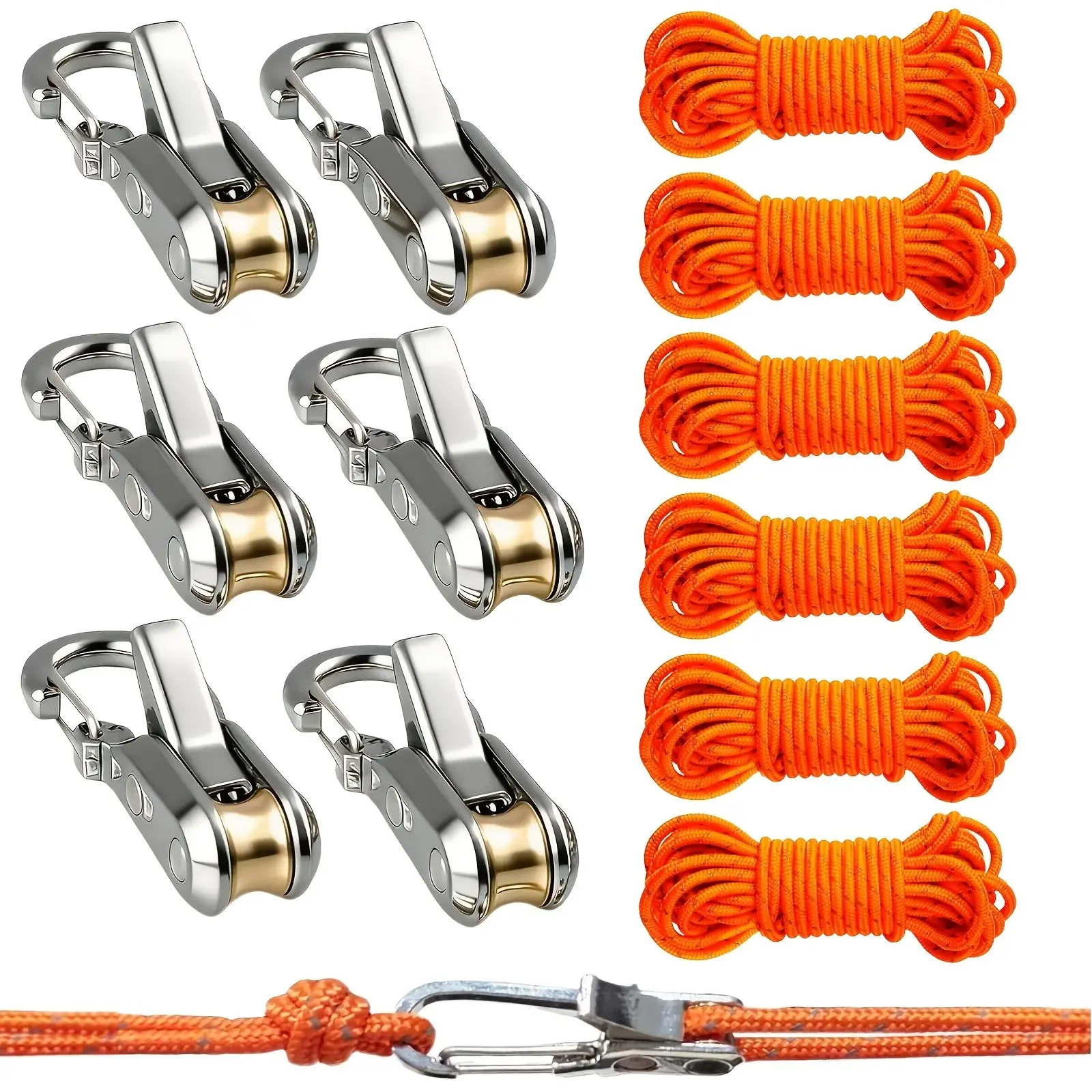 12 piece rope set with roller tensioner, equipped with locking buckle for safe tying, perfect for camping, kayaking, family organization, and outdoor activities