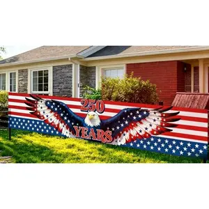 2D Flat Banner Polyester Photography Backdrop, HD Printed American Flag Bald Eagle Design with '250 Years' Text, Soft Lightweight Foldable Background Cloth for Patriotic Events, Independence Day, Memorial Day, Veterans Day, and Na