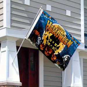 1pc Halloween Outdoor Decoration Flag, Measuring 59.06inch by 35.43inch, Featuring a Spooky Pumpkin Design for Halloween Home Decor. Made from Polyester with Vibrant Single-Sided Printing, It Is Durable And Resistant to Fading for Outdoor Display