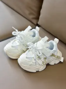 Trendy Letter Webbing Thick Sole Dad Shoes for Kids, Breathable Mesh Sports Shoes, Comfortable and Stylish Footwear for Kids