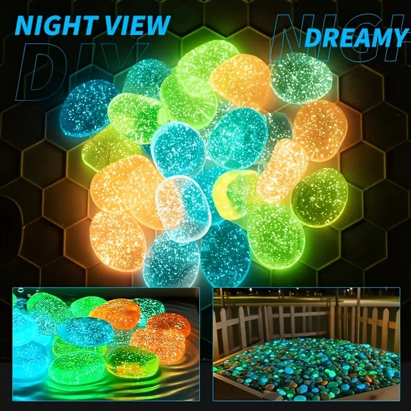 New 70pcs, luminous star point stones, each with a diameter of 0.866 inches, garden art star shaped luminous decorative stones, mini fairyland landscape stones, Halloween, Christmas potted artificial luminous stones
