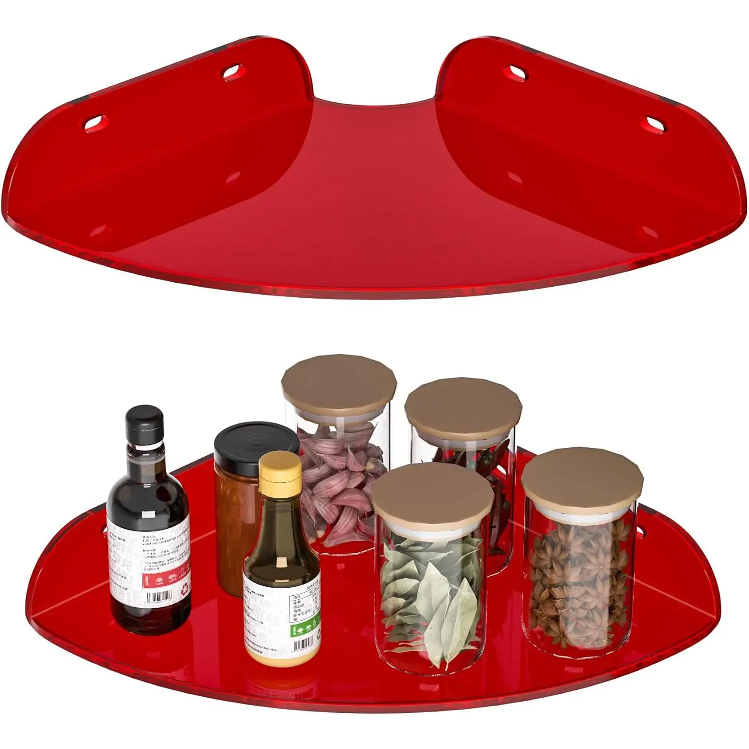 7x7 Inch Corner Shelf Wall Mount Set of 2, Red  Corner Floating Shelves, Corner Wall Organizer Shelf for Bathroom, Kitchen, Bedroom, Living Room, Dining Room, Office