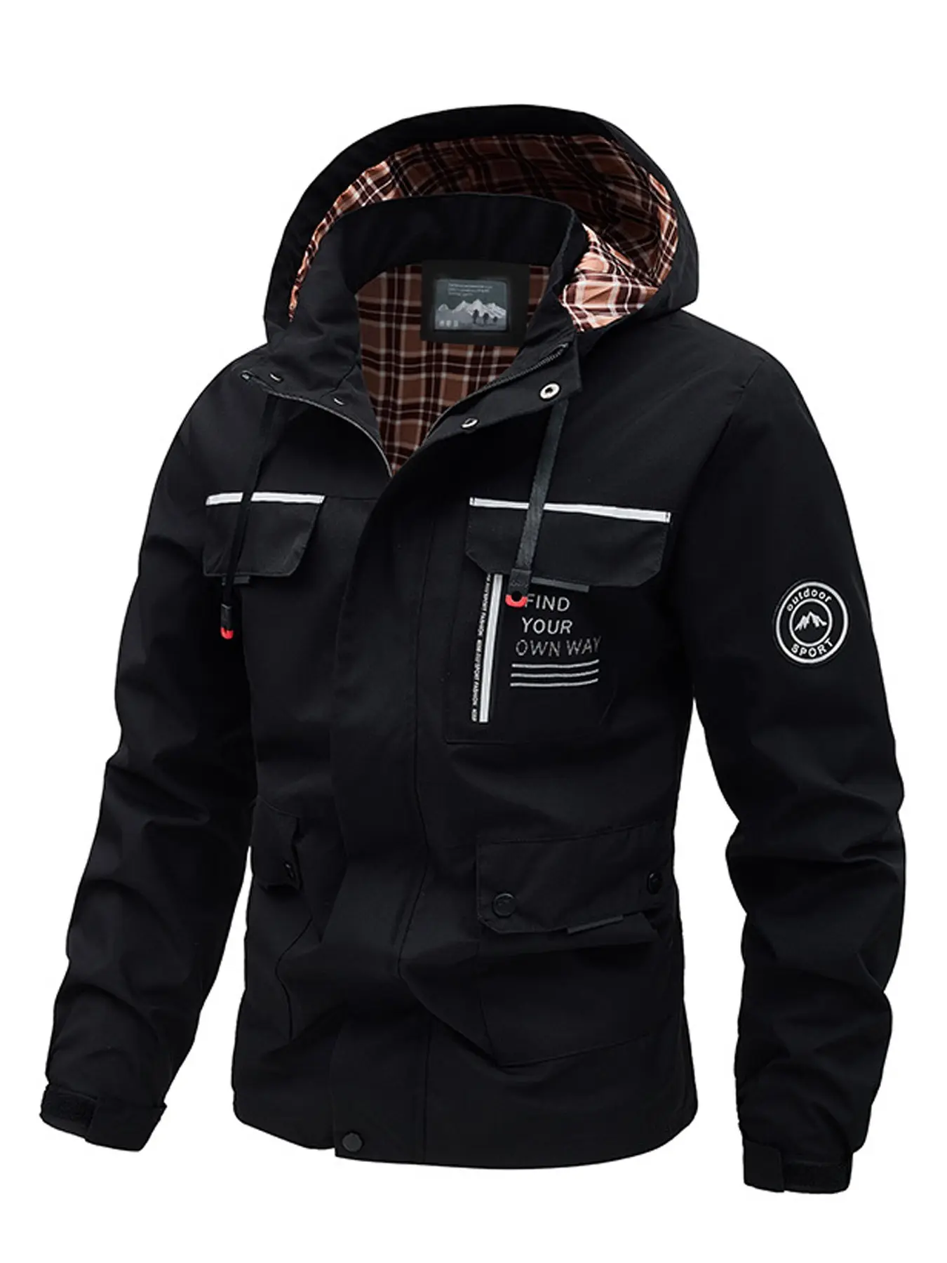 Spring Breathable Loose Fit Plain Jacket, Casual Open Front Patchwork Peacoat, Fall Hooded College Style Youth Outerwear, Outdoor Sports Top