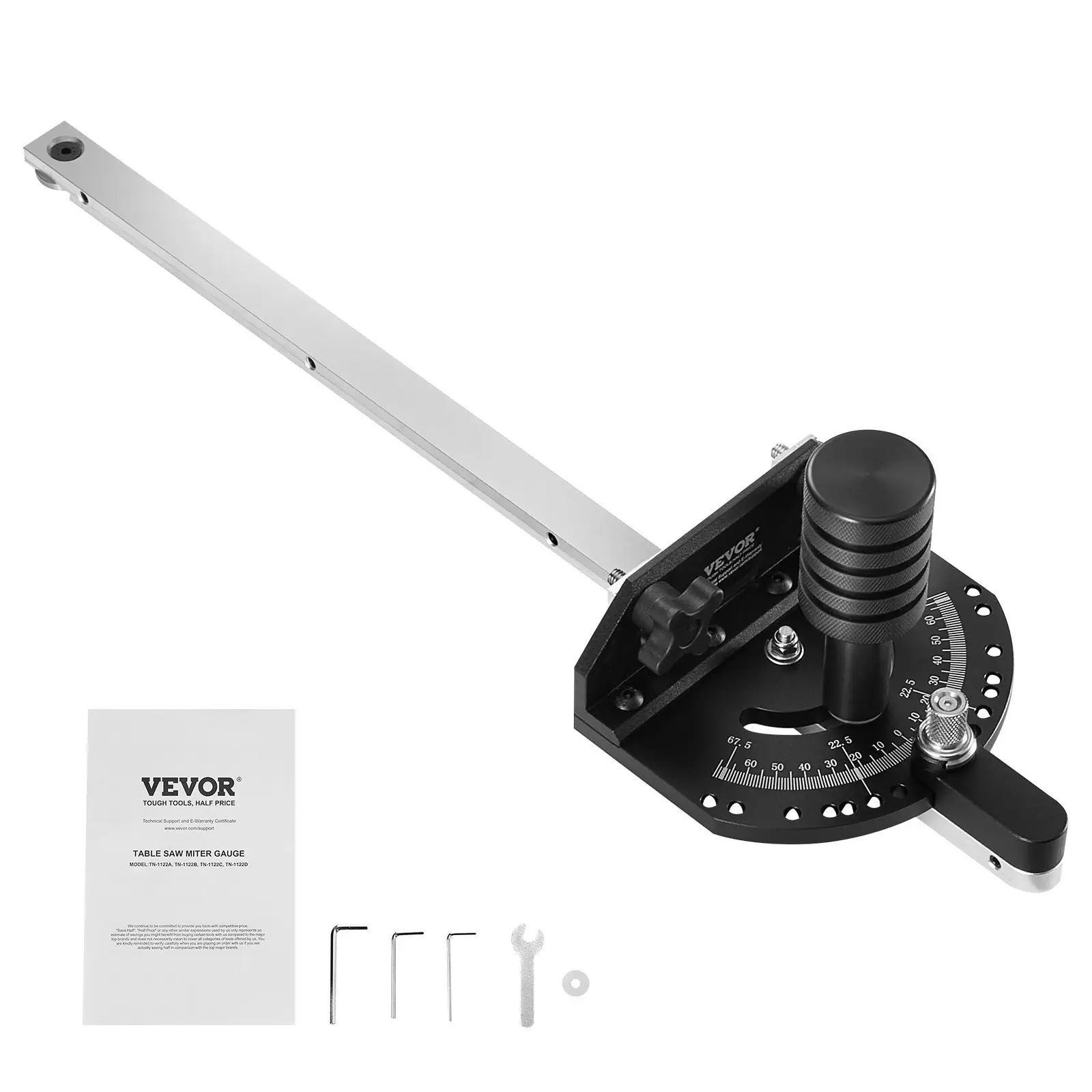 VEVOR Accurate Miter Gauge, Fits Slots 3/4''x 3/8'', Crafted from Aluminum Alloy, Features 15 Adjustable Angle Stops, Spring-Loaded Plunger Detachable Disc, Ideal for Woodwork Table Saws