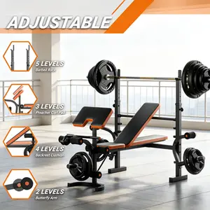 660-pound 6-in-1 adjustable weight training chair, comes with a multi-functional fitness chair set, including a barbell rack and leg trainer, suitable for full-body functional strength training at home gyms.The barbell rack can support up to 990 pounds of