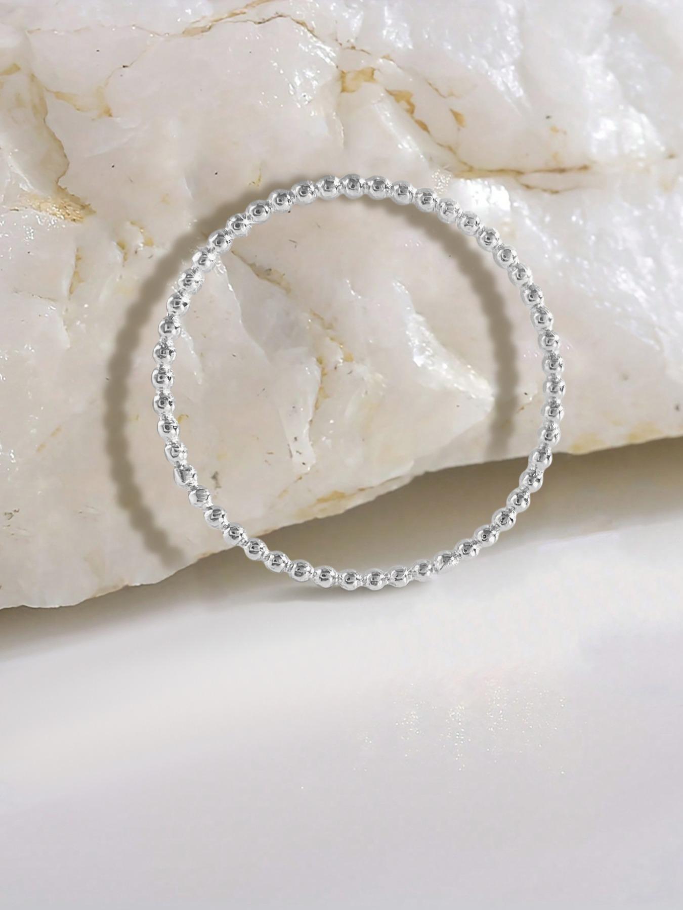 S925 Sterling Silver Simple Stackable Round Bead Ring, Fashion Accessories for Women & Girls, Trendy All-match & Exquisite Jewelry for Birthday Gift