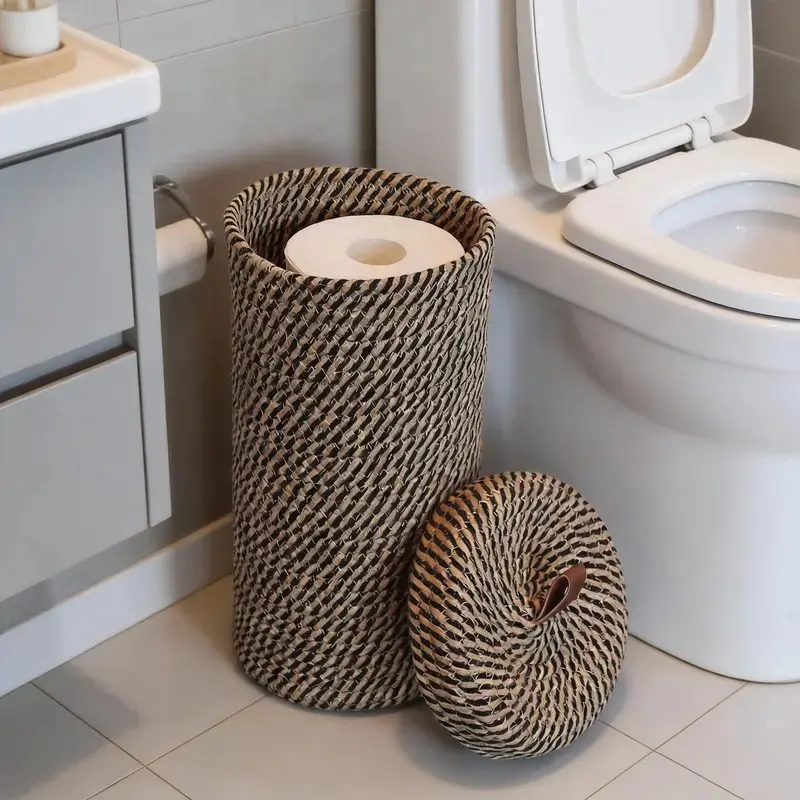 Independent Toilet Paper Holder Rack, Boho Style Bathroom Storage Basket, Bathroom Organizer, Bathroom Gadgets, Jute Rope Hand-Woven Design, Fits Super Large Rolls, Holds 3 Rolls