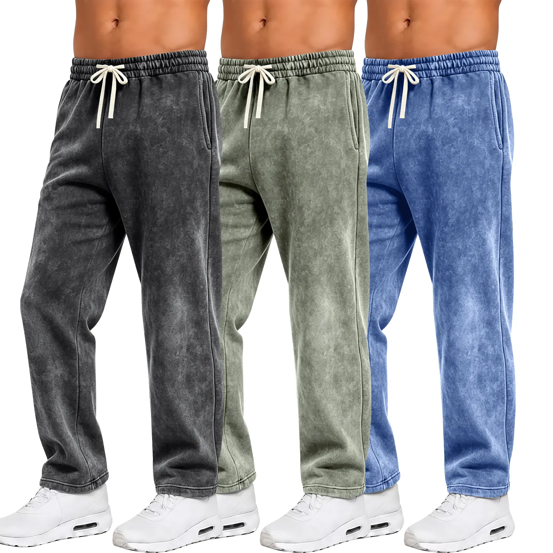 Men’s Multi‑Pack Acid‑Wash Straight‑Leg Casual Sweatpants, Trendy Y2K Style Long Trousers with Drawstring Elastic Waist, Versatile for Outdoor Sports, Gym, Running, Streetwear, Basketball & Dating, Ideal Gift Option