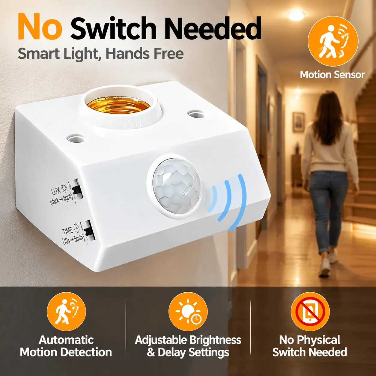 1PC Adjustable Human Body Infrared Sensor, 86 mm, for Indoor or Outdoor Lighting