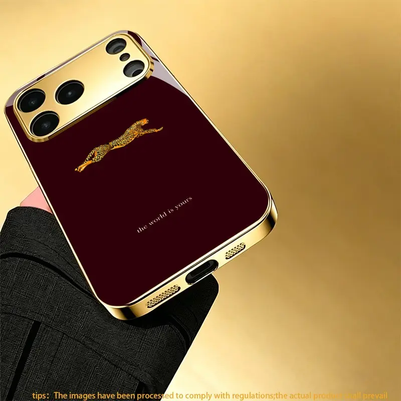 Leaping cheetah pattern design phone case for iPhone 6/6s/7/8/6 Plus/6s Plus/7 Plus/8 Plus Light luxury gold glass texture phone case