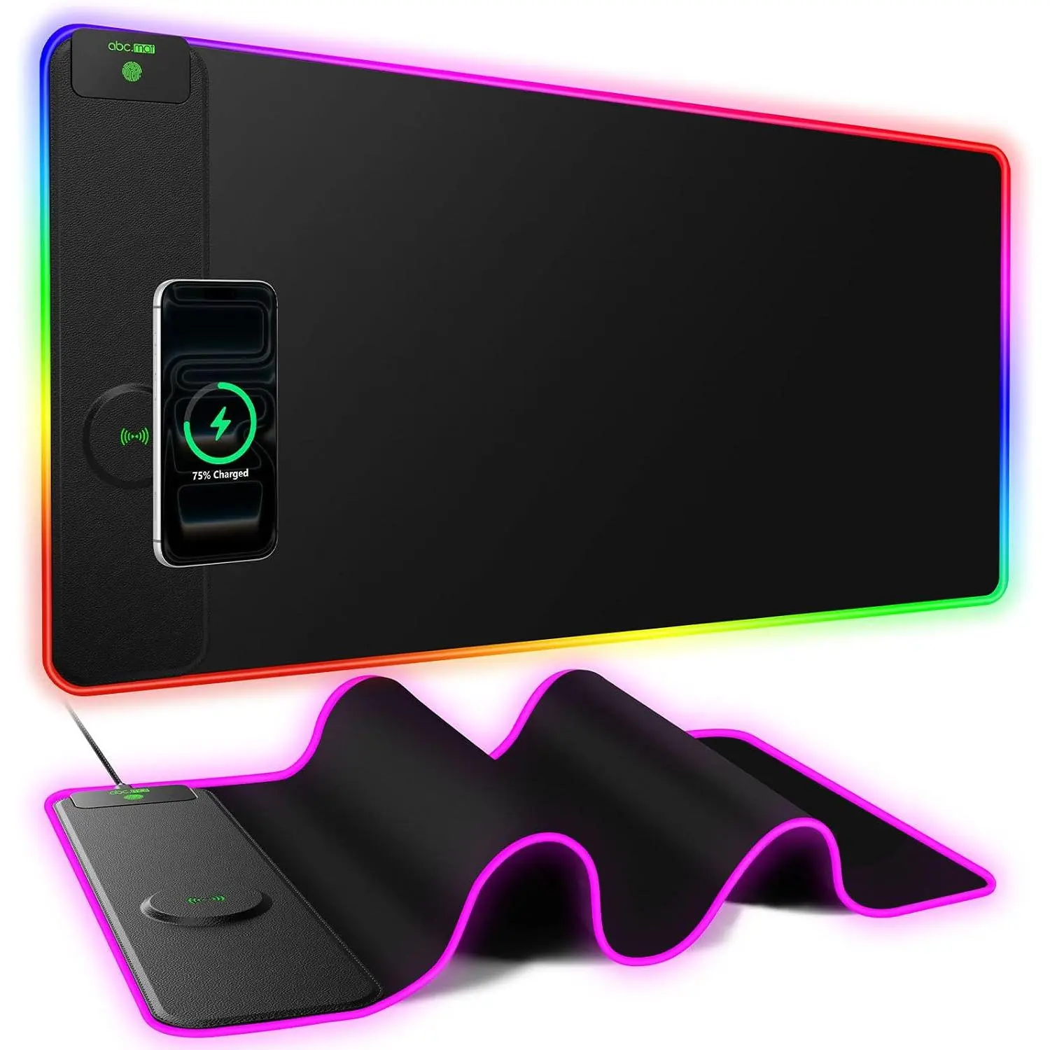 RGB LED Gaming Mouse Pad - Wireless, 31.5" Size, RGB Colors, 15.8" x 31.5" Dimensions, 15W, 24 LED Lights Effects, Built-in Charger, Ultra-Smooth Synthetic Fabric Surface, Non-Slip Rubber Base, for Gamers & Desk Lighting