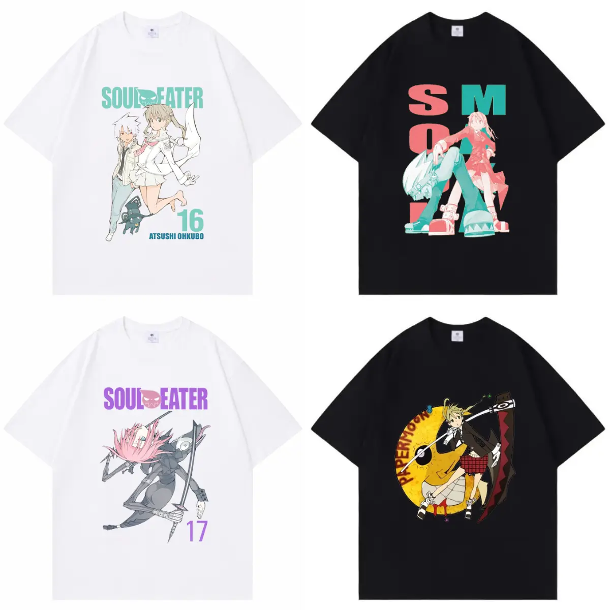 Anime Soul Eater Cool Colorful Pattern Casual Pure Cotton Tshirt,Unisex Y2K Gothic Tops,Oversized Streetwear Summer Tee,Vacation Outfit,Best Holiday Gift for Fans Halloween INS