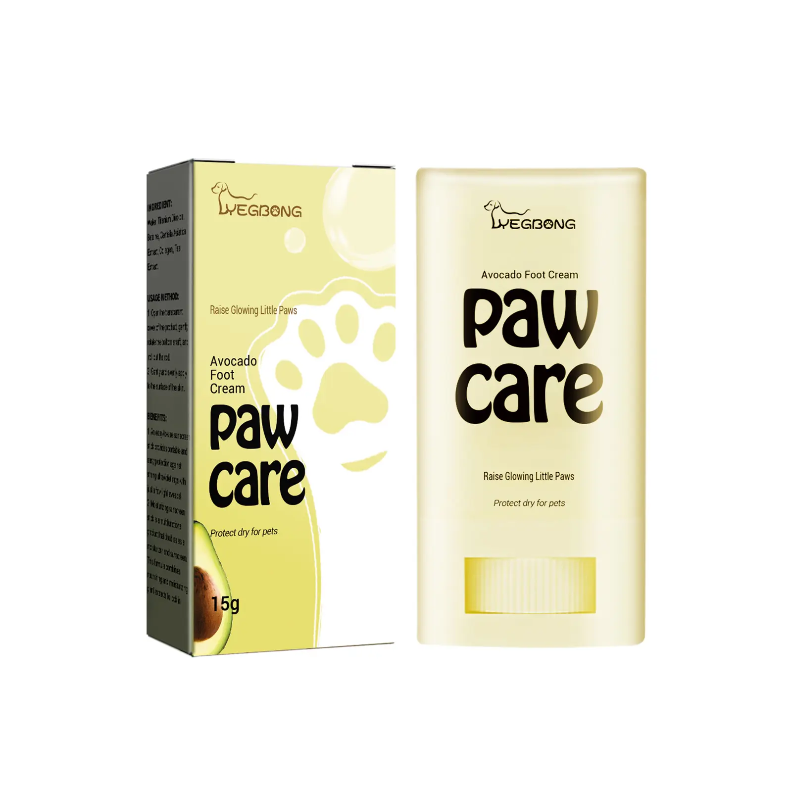 Yegbong Avocado Paw Balm for Dogs & Cats - Avocado Oil Enriched, Deep Moisturizing, Nourishes & Protects Dry Paw Pads, Pet Grooming Supplies