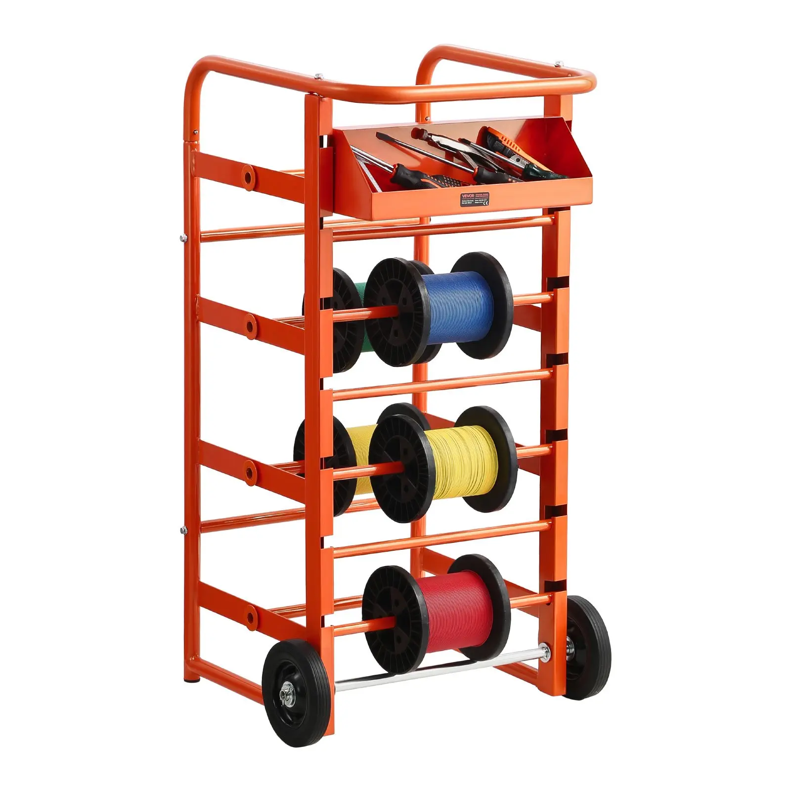VEVOR 11-Rod Rectangle Wire Spool Organiser Tool, Multi-Spool Dispenser with Wheels & Storage Tray, Cable Management for Office, Business & Daily Electrical Wiring Needs to Boost Efficiency
