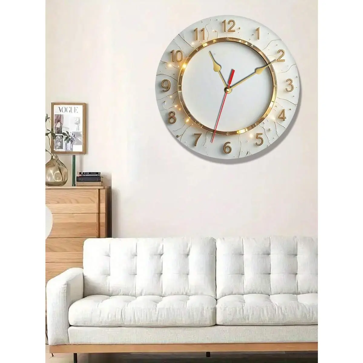 1pc Elegant Gold-Rimmed Wooden Silent Analog Wall Clock - 10/12 in, Indoor Home Decor, Easy Installation, Battery-Powered (AA Batteries Not Included), Room Decor, Silent Clock