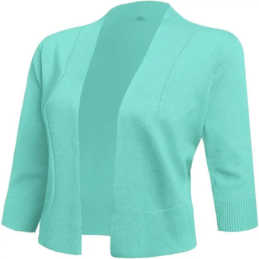 Women's 3/4 Sleeve Cropped Cardigans Sweaters Jackets Open Front Short Shrugs for Dresses