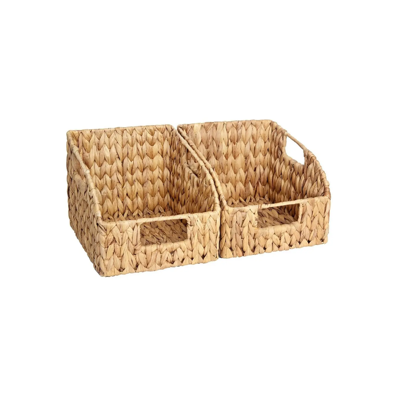 Front-Opening Woven Storage Basket Set of 2, with Handle Shelf Organizer, Ideal for Closet, Desk, Pantry, Home Organization