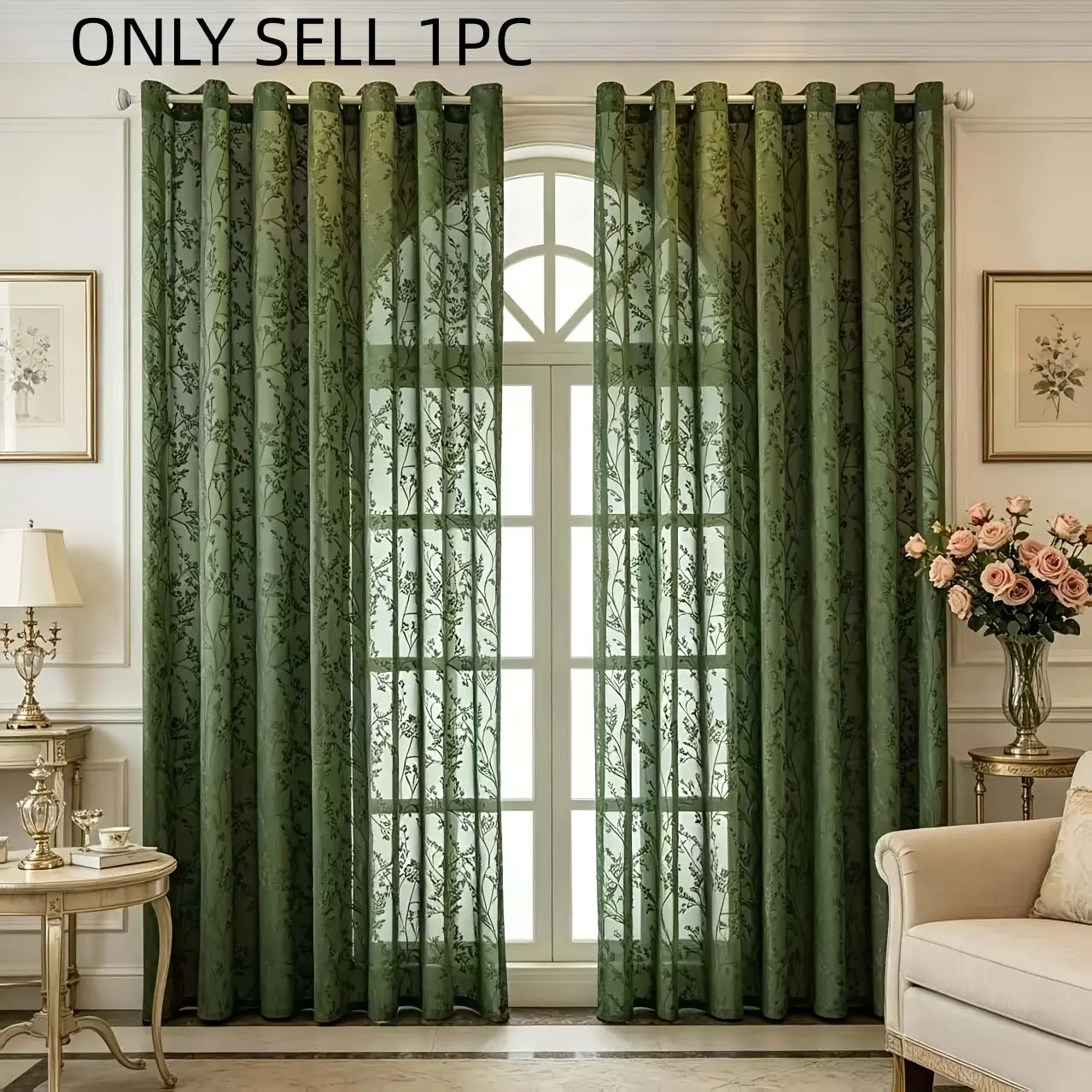 1pc Transparent Curtain with Tree Pattern, Top Ring Suspension, Suitable for Living Room, Floor-To-Ceiling, Bedroom, Balcony, Study Room