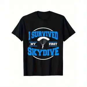 180gMost Popular First Skydive Skydiving T-Shirt Skydiver 1st Jump Gift, 100% Cotton, Skydiving Fan T-Shirt For Men Women, 180g, Crew Neck, Black, Sizes S-XXXL