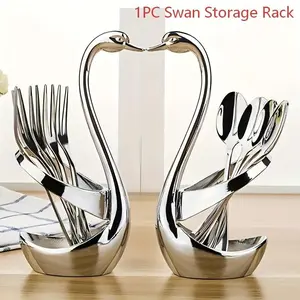 Elegant Stainless Steel Swan Design Cutlery Rack, Modern Metal Decorative Plate, Creative Design for Parties, Weddings, Home Use, Tableware, Kitchenware