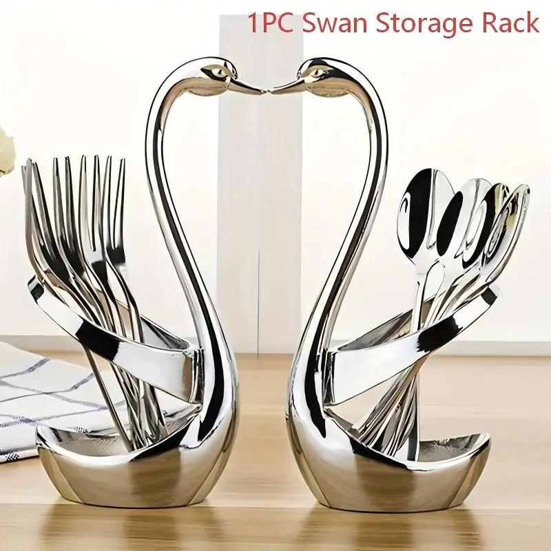 Elegant Stainless Steel Swan Design Cutlery Rack, Modern Metal Decorative Plate, Creative Design for Parties, Weddings, Home Use, Tableware, Kitchenware