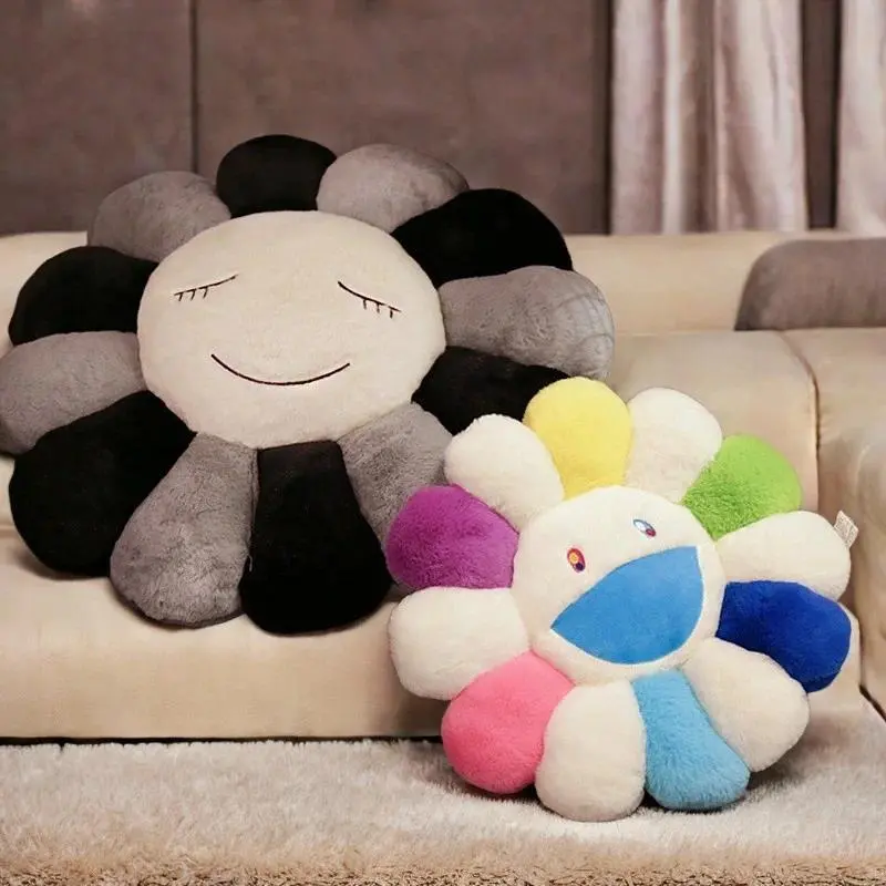 Cozy Smile Rainbow Sunflower Plush Cushion - 40/60cm Unisex Novelty Toy, Creative Rainbow Hues Sofa Decor Pillow, Bedroom Back Support Accessory for Kids